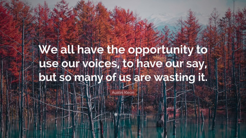 Austin Kleon Quote: “We all have the opportunity to use our voices, to have our say, but so many of us are wasting it.”