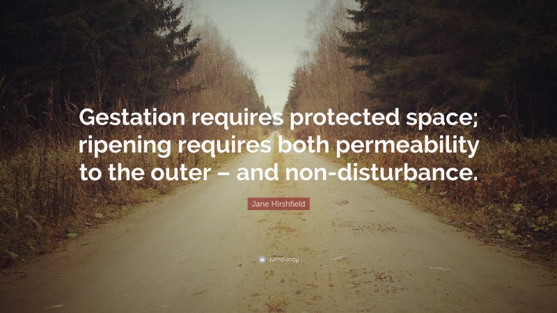 Jane Hirshfield Quote: “Gestation requires protected space; ripening requires both permeability to the outer – and non-disturbance.”