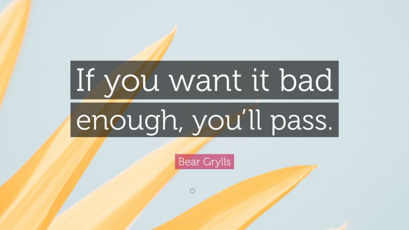 Bear Grylls Quote: “If you want it bad enough, you’ll pass.”