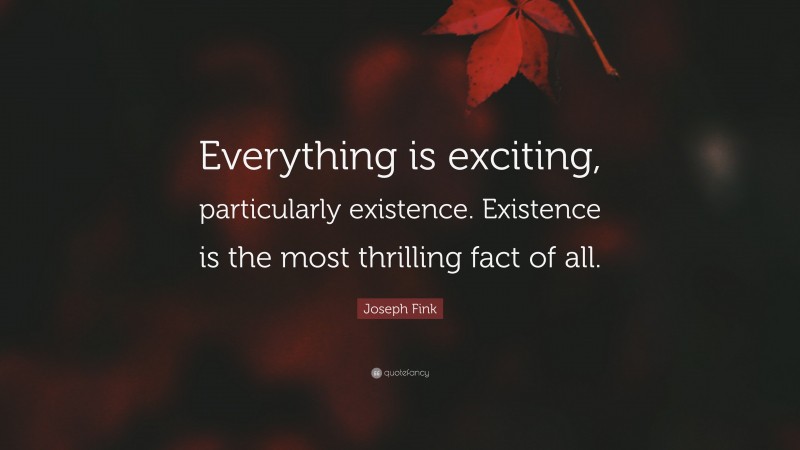 Joseph Fink Quote: “Everything is exciting, particularly existence. Existence is the most thrilling fact of all.”