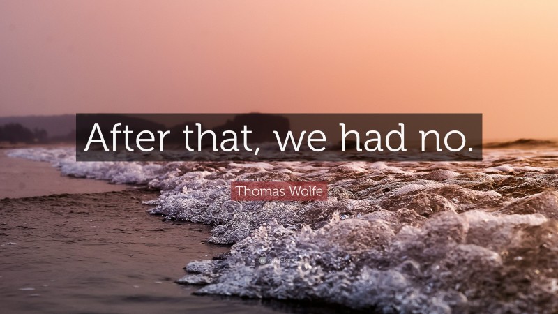 Thomas Wolfe Quote: “After that, we had no.”