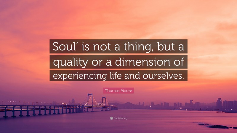 Thomas Moore Quote: “Soul’ is not a thing, but a quality or a dimension of experiencing life and ourselves.”