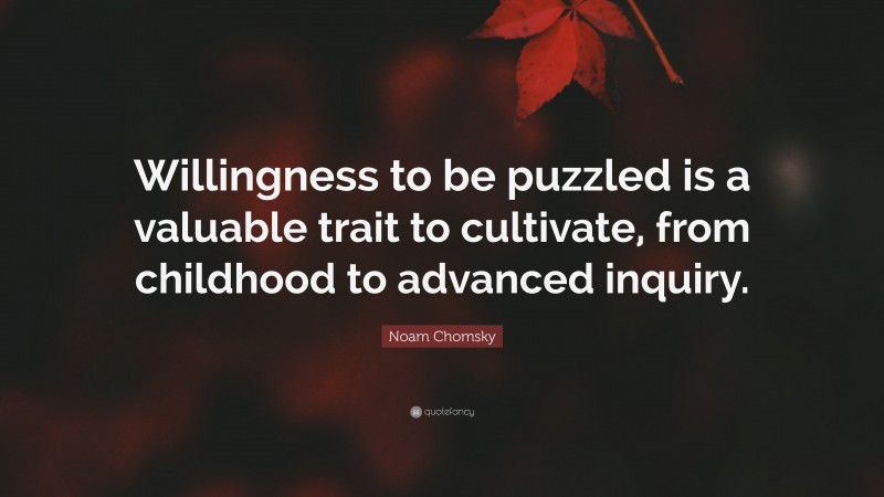 Noam Chomsky Quote: “Willingness to be puzzled is a valuable trait to cultivate, from childhood to advanced inquiry.”