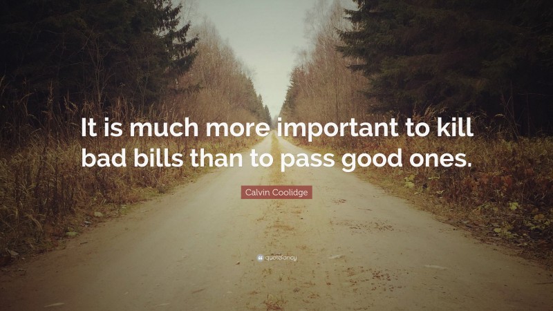 Calvin Coolidge Quote: “It is much more important to kill bad bills than to pass good ones.”