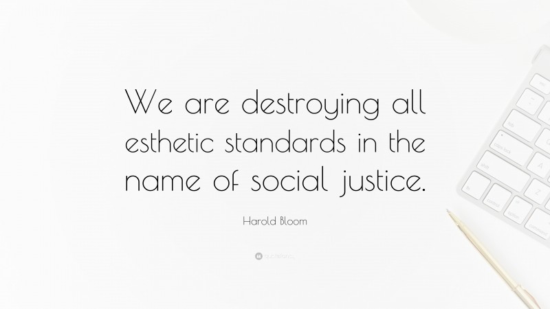 Harold Bloom Quote: “We are destroying all esthetic standards in the name of social justice.”