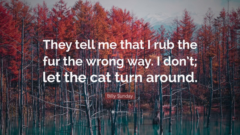 Billy Sunday Quote: “They tell me that I rub the fur the wrong way. I don’t; let the cat turn around.”
