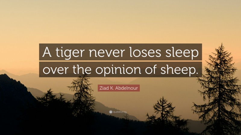 Ziad K. Abdelnour Quote: “A tiger never loses sleep over the opinion of sheep.”
