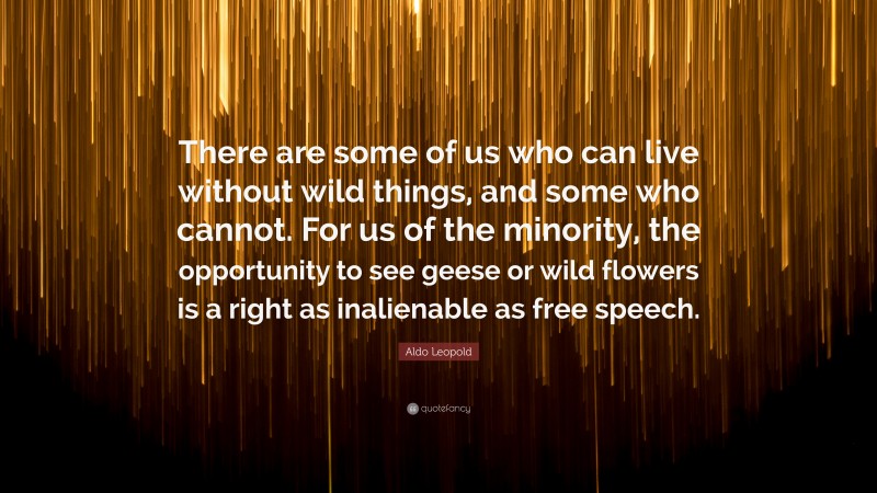 Aldo Leopold Quote: “There are some of us who can live without wild things, and some who cannot. For us of the minority, the opportunity to see geese or wild flowers is a right as inalienable as free speech.”