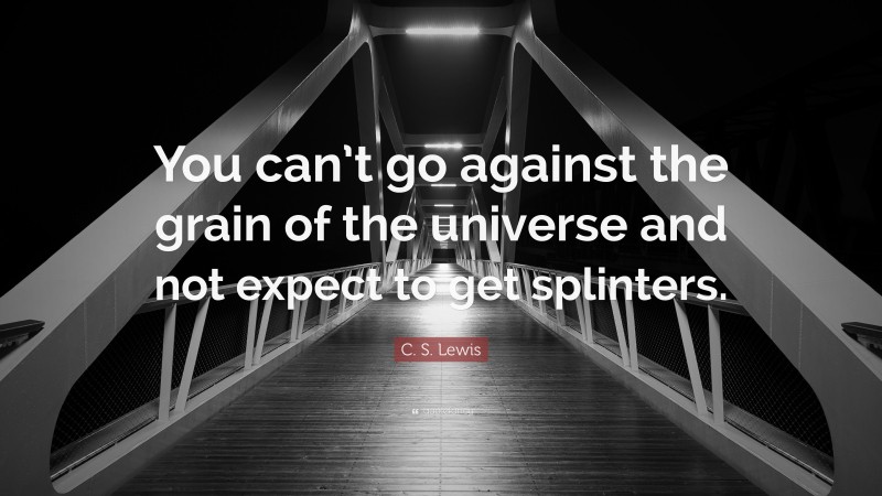C. S. Lewis Quote: “You can’t go against the grain of the universe and not expect to get splinters.”
