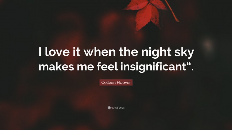 Colleen Hoover Quote: “I love it when the night sky makes me feel insignificant”.”
