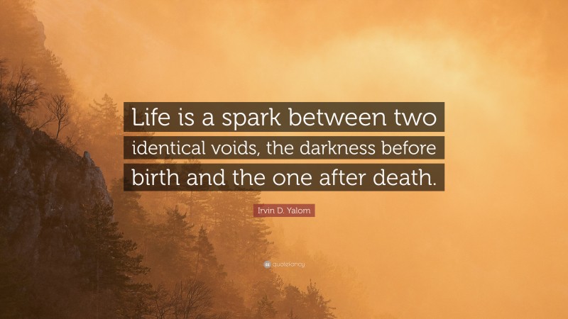 Irvin D. Yalom Quote: “Life is a spark between two identical voids, the darkness before birth and the one after death.”
