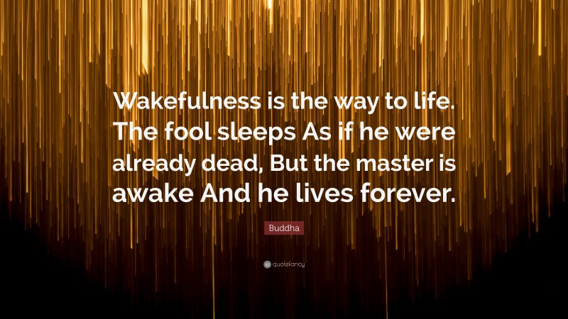 Buddha Quote: “Wakefulness is the way to life. The fool sleeps As if he were already dead, But the master is awake And he lives forever.”