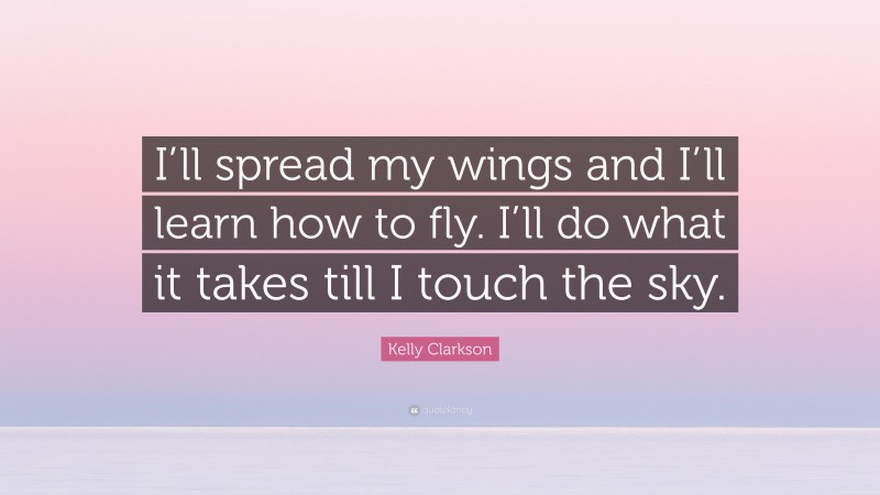 Kelly Clarkson Quote: “I’ll spread my wings and I’ll learn how to fly. I’ll do what it takes till I touch the sky.”