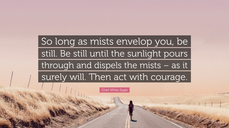 Chief White Eagle Quote: “So long as mists envelop you, be still. Be still until the sunlight pours through and dispels the mists – as it surely will. Then act with courage.”