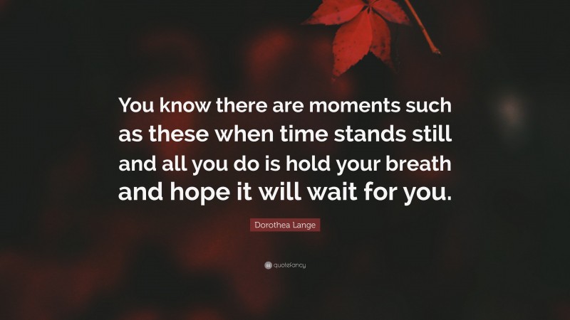 Dorothea Lange Quote: “You know there are moments such as these when time stands still and all you do is hold your breath and hope it will wait for you.”