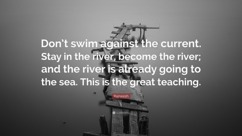 Rajneesh Quote: “Don’t swim against the current. Stay in the river, become the river; and the river is already going to the sea. This is the great teaching.”