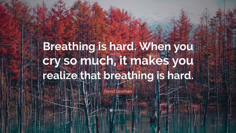 David Levithan Quote: “Breathing is hard. When you cry so much, it makes you realize that breathing is hard.”