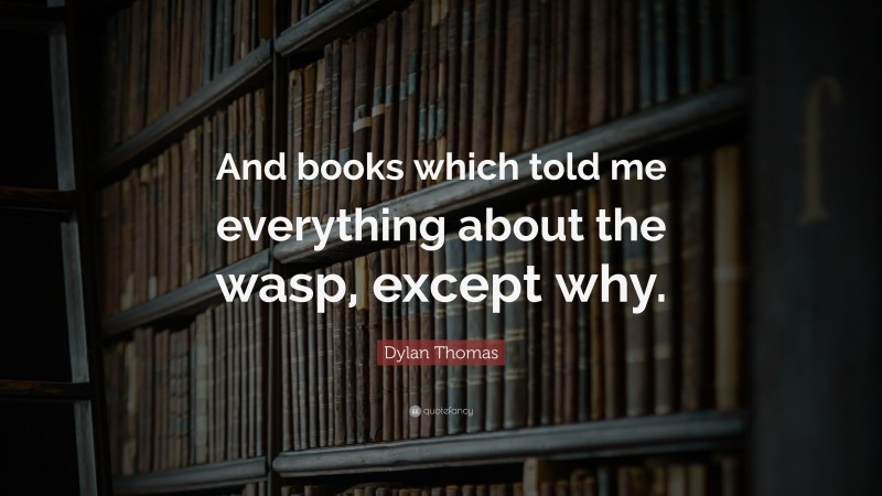 Dylan Thomas Quote: “And books which told me everything about the wasp, except why.”