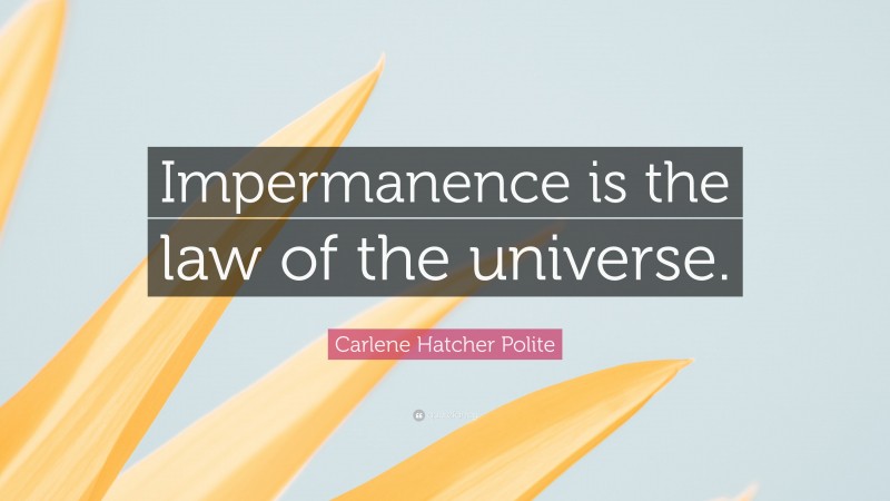 Carlene Hatcher Polite Quote: “Impermanence is the law of the universe.”