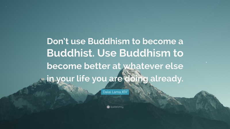 Dalai Lama XIV Quote: “Don’t use Buddhism to become a Buddhist. Use Buddhism to become better at whatever else in your life you are doing already.”