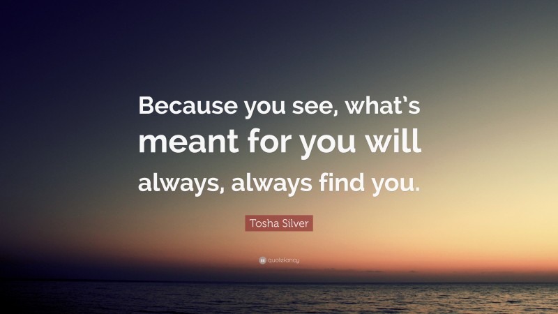 Tosha Silver Quote: “Because you see, what’s meant for you will always, always find you.”
