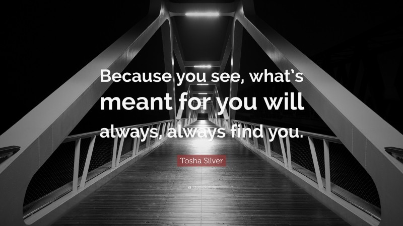 Tosha Silver Quote: “Because you see, what’s meant for you will always, always find you.”