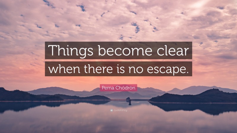 Pema Chödrön Quote: “Things become clear when there is no escape.”