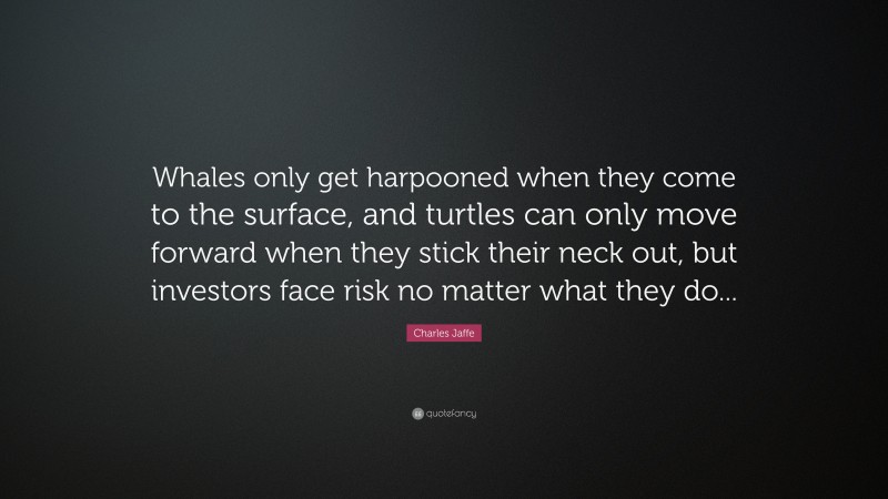 Charles Jaffe Quote: “Whales only get harpooned when they come to the surface, and turtles can only move forward when they stick their neck out, but investors face risk no matter what they do...”