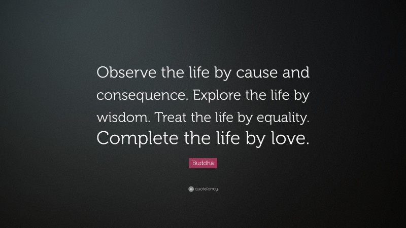 Buddha Quote: “Observe the life by cause and consequence. Explore the life by wisdom. Treat the life by equality. Complete the life by love.”