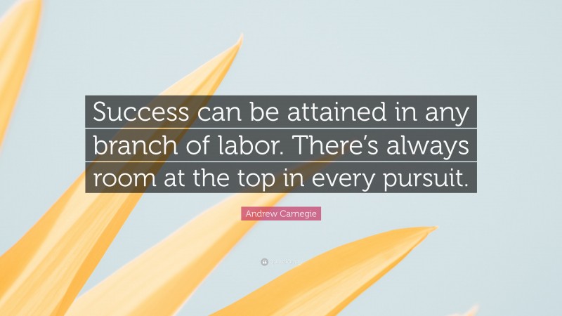Andrew Carnegie Quote: “Success can be attained in any branch of labor. There’s always room at the top in every pursuit.”