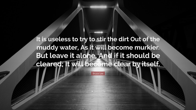 Bruce Lee Quote: “It is useless to try to stir the dirt Out of the muddy water, As it will become murkier. But leave it alone, And if it should be cleared; It will become clear by itself.”