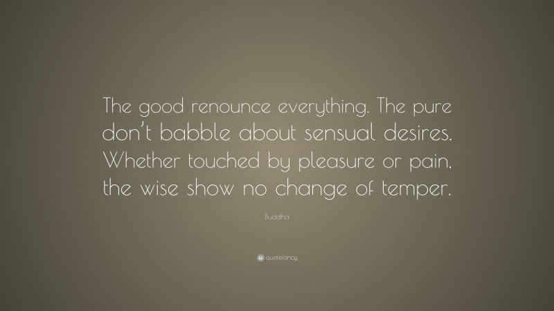 Buddha Quote: “The good renounce everything. The pure don’t babble about sensual desires. Whether touched by pleasure or pain, the wise show no change of temper.”