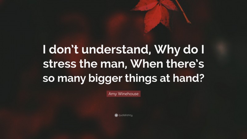 Amy Winehouse Quote: “I don’t understand, Why do I stress the man, When there’s so many bigger things at hand?”