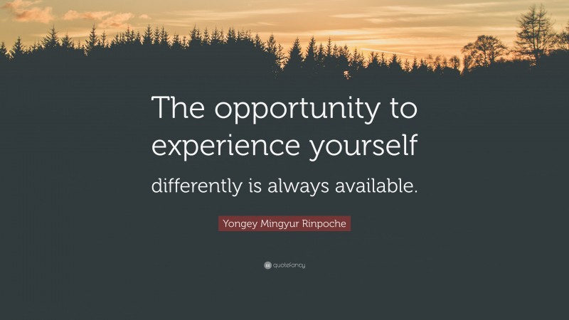 Yongey Mingyur Rinpoche Quote: “The opportunity to experience yourself differently is always available.”