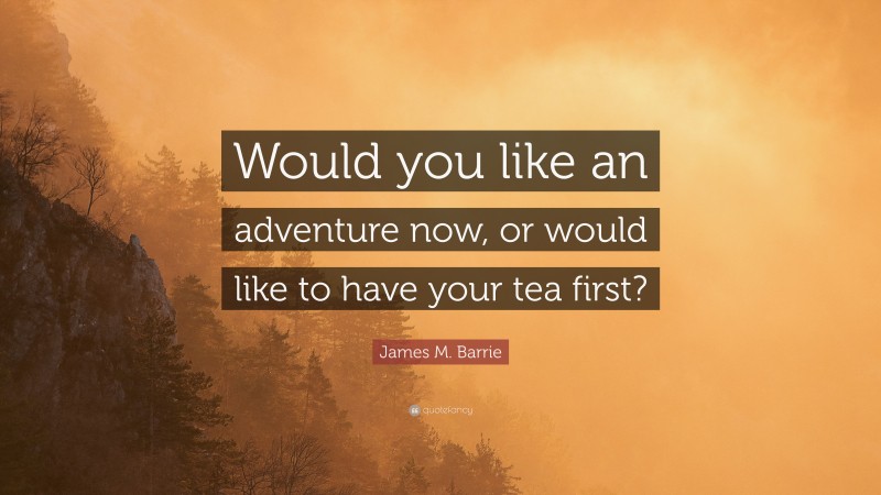 James M. Barrie Quote: “Would you like an adventure now, or would like to have your tea first?”