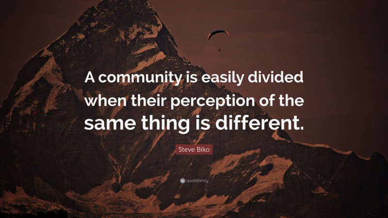 Steve Biko Quote: “A community is easily divided when their perception of the same thing is different.”