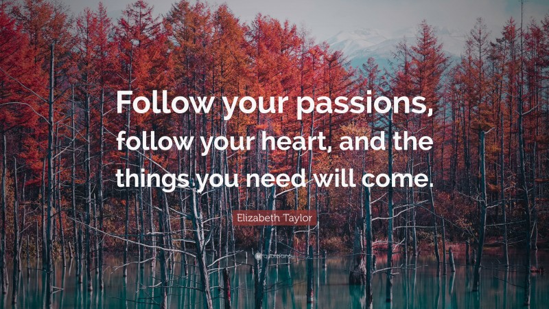 Elizabeth Taylor Quote: “Follow your passions, follow your heart, and the things you need will come.”