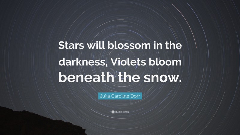 Julia Caroline Dorr Quote: “Stars will blossom in the darkness, Violets bloom beneath the snow.”