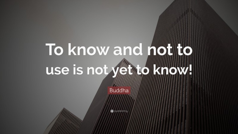Buddha Quote: “To know and not to use is not yet to know!”
