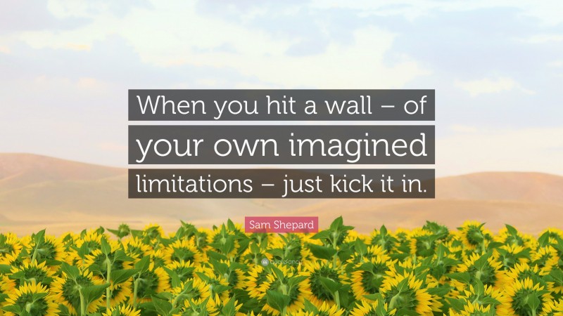 Sam Shepard Quote: “When you hit a wall – of your own imagined limitations – just kick it in.”