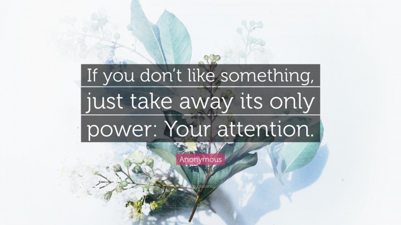 Anonymous Quote: “If you don’t like something, just take away its only power: Your attention.”