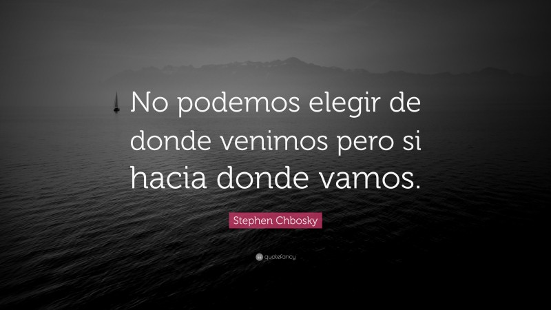 Stephen Chbosky Quote: “No podemos elegir de donde venimos pero si hacia donde vamos.”