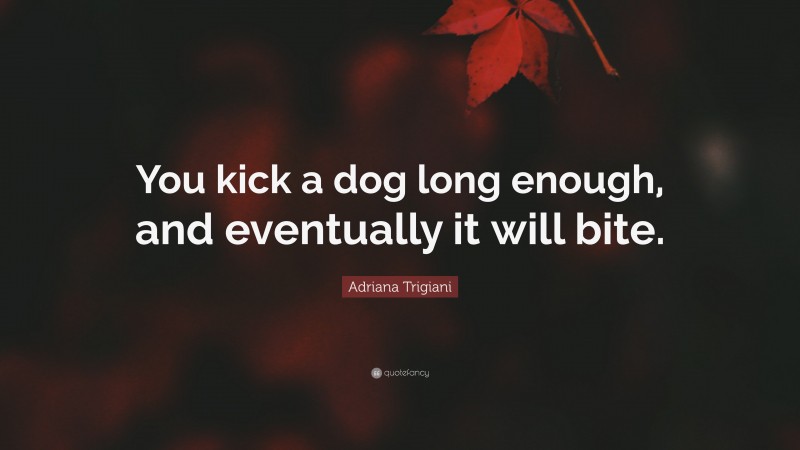 Adriana Trigiani Quote: “You kick a dog long enough, and eventually it will bite.”