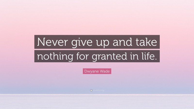 Dwyane Wade Quote: “Never give up and take nothing for granted in life.”