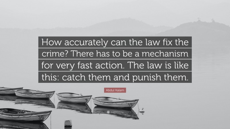 Abdul Kalam Quote: “How accurately can the law fix the crime? There has to be a mechanism for very fast action. The law is like this: catch them and punish them.”