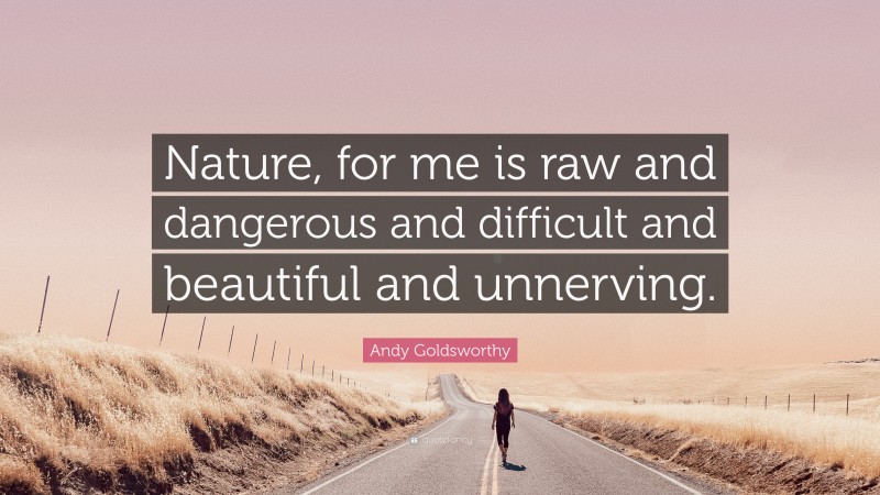 Andy Goldsworthy Quote: “Nature, for me is raw and dangerous and difficult and beautiful and unnerving.”