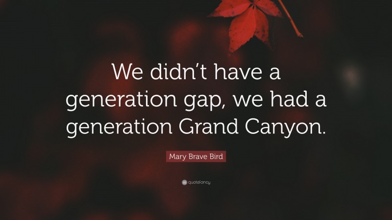 Mary Brave Bird Quote: “We didn’t have a generation gap, we had a generation Grand Canyon.”