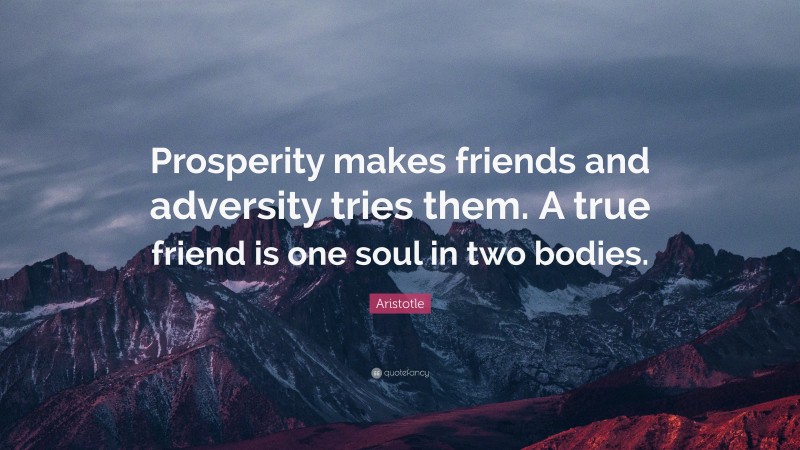 Aristotle Quote: “Prosperity makes friends and adversity tries them. A true friend is one soul in two bodies.”