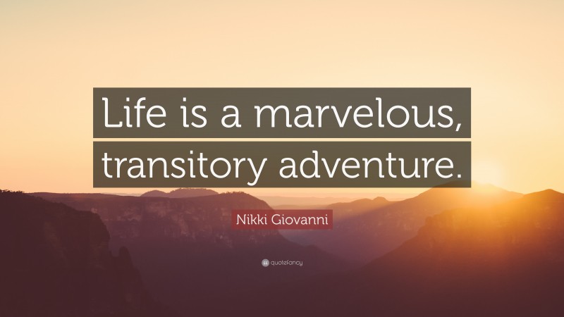 Nikki Giovanni Quote: “Life is a marvelous, transitory adventure.”
