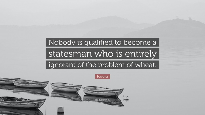 Socrates Quote: “Nobody is qualified to become a statesman who is entirely ignorant of the problem of wheat.”